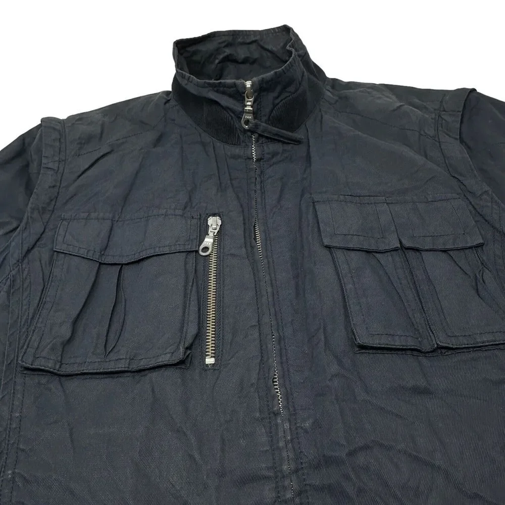 PAUL LA FONTAINE‎ Mens Navy Blue Full Zip Jacket Lined Pockets Buckles Medium